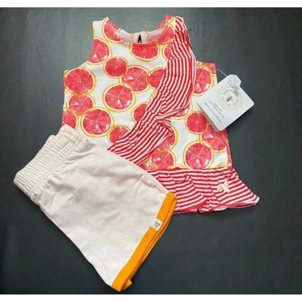 NWT Burts Bees 100% organic cotton grapefruit tunic & Shorts Set Baby Girls Size